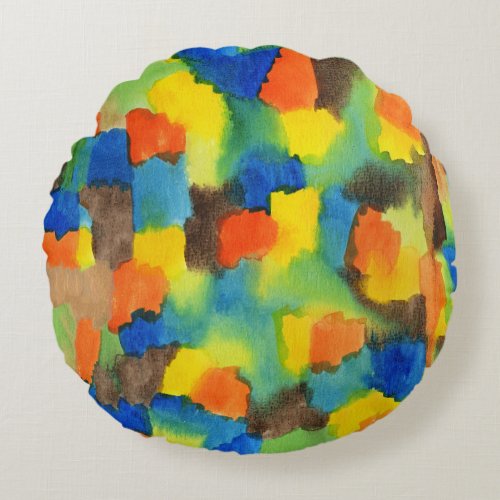 Abstract Watercolor Colorful Brush Strokes Round Pillow