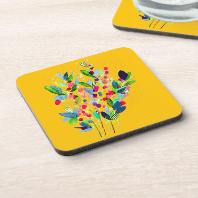Abstract watercolor colorful floral beverage coaster (Left Side)