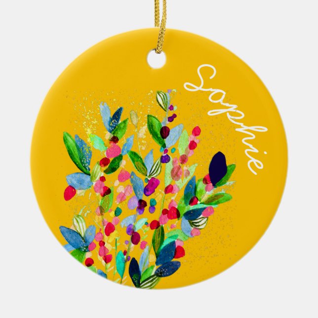 Abstract watercolor colorful floral ceramic ornament (Front)