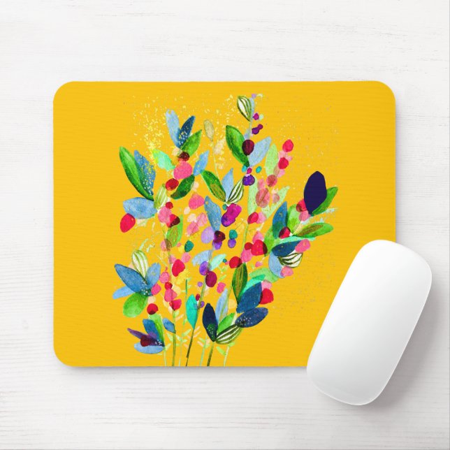 Abstract watercolor colorful floral mouse pad (With Mouse)