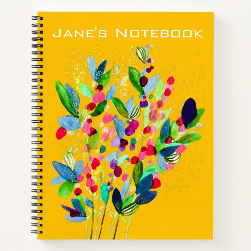 Abstract watercolor colorful floral notebook