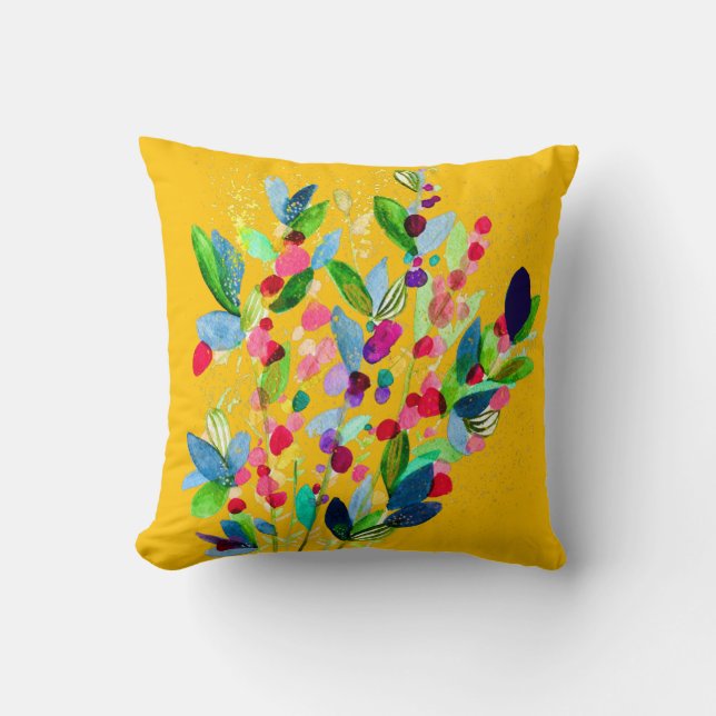 Abstract watercolor colorful floral throw pillow (Front)