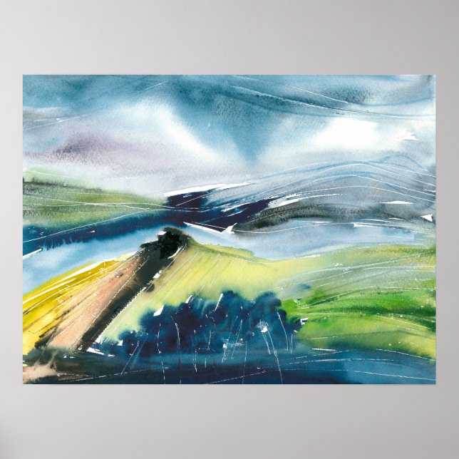 Abstract watercolor colorful landscape poster (Front)