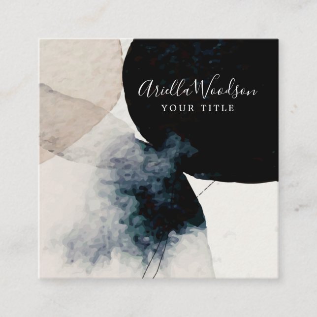 Abstract Watercolor Cream And Black Business Card (Front)