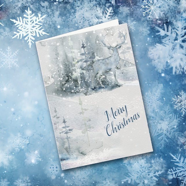 Abstract Watercolor Deer in Forest Christmas Holiday Card (Creator Uploaded)