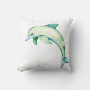 Abstract Watercolor Dolphin with Sea Stars Throw Pillow