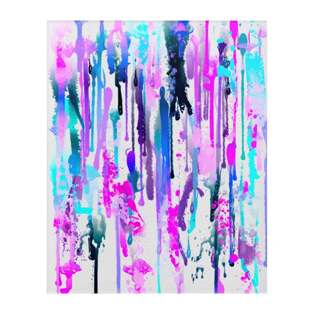 Abstract Watercolor Drips Blue Turquoise Pink Acrylic Print (Front)