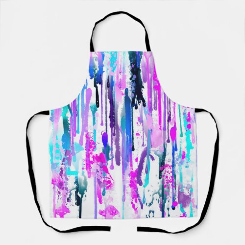 Abstract Watercolor Drips Blue Turquoise Pink Apron