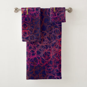 Abstract Watercolor Drops Monogram Name Bath Towel Set