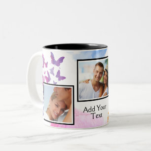 Abstract Watercolor Elements 3 Photo Personalize Two-Tone Coffee Mug