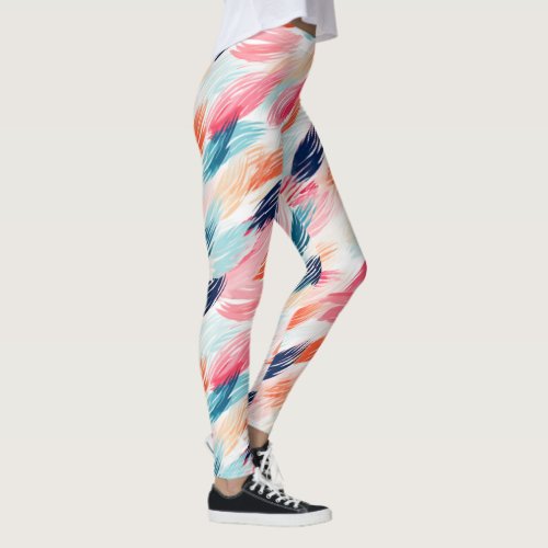 Abstract Watercolor Feathers Leggings