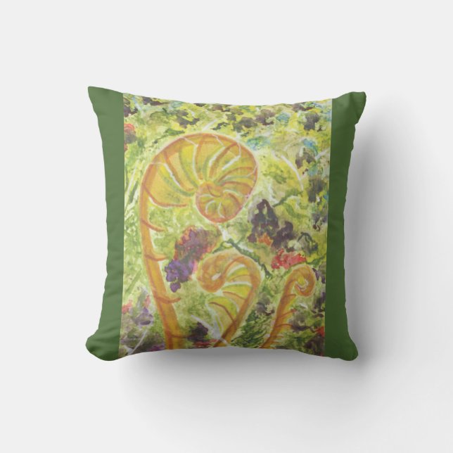 Abstract watercolor ferns throw pillow (Front)