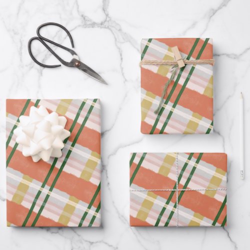 Abstract Watercolor Festive Orange  Green Pattern Wrapping Paper Sheets