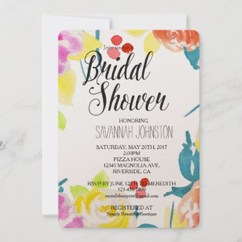 Abstract Watercolor Floral bridal shower Invitation