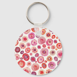 Abstract Watercolor Floral Circle Pink Keychain