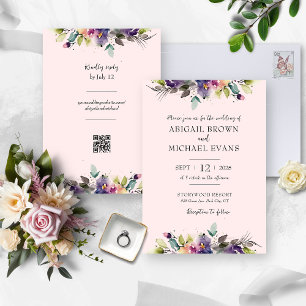 Abstract Watercolor Floral Wedding Invitation
