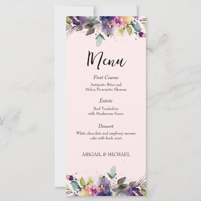 Abstract Watercolor Floral Wedding Menu (Front)