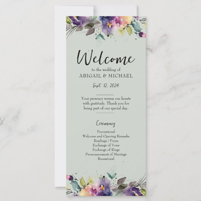 Abstract Watercolor Floral Wedding Program (Front)