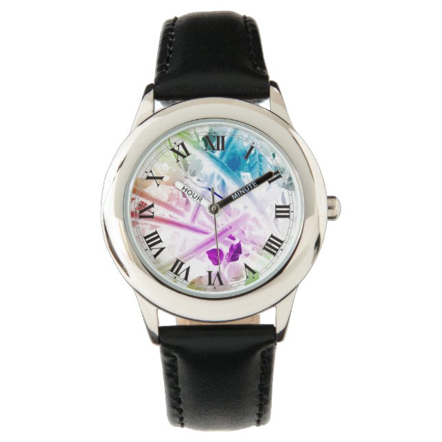 Abstract Watercolor Floral Wrist Watch (Front)