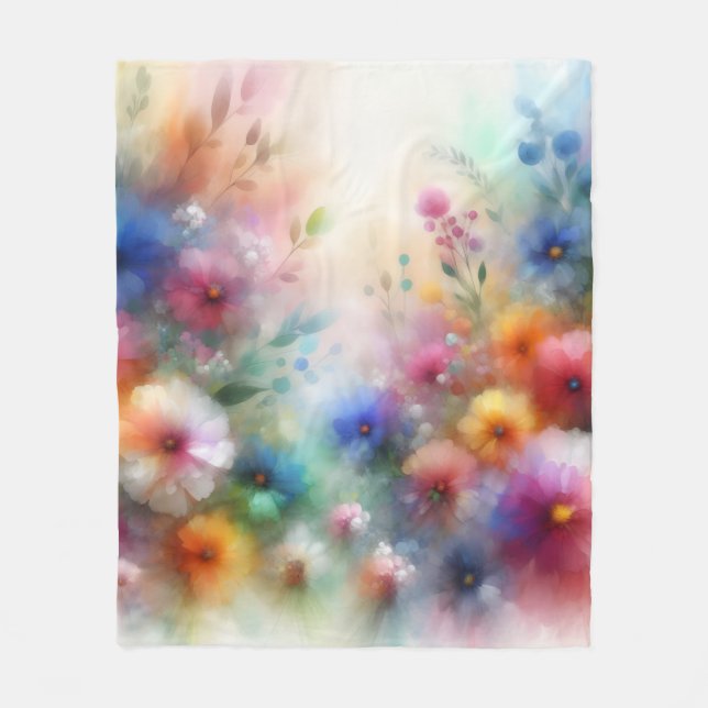 Abstract Watercolor Florals Print Fleece Blanket (Front)