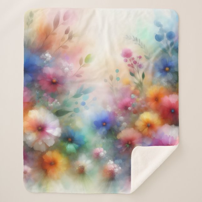 Abstract Watercolor Florals Print Sherpa Blanket (Front)