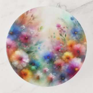 Abstract Watercolor Florals Print Trinket Tray