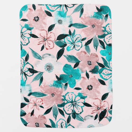 Abstract watercolor florals repeating pattern baby blanket