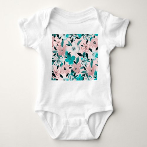 Abstract watercolor florals repeating pattern baby bodysuit