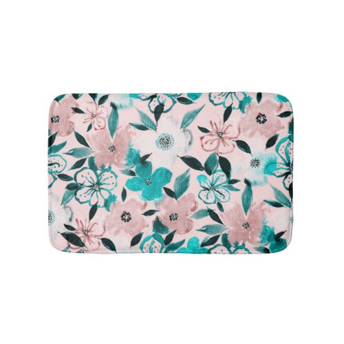Abstract watercolor florals repeating pattern bath mat