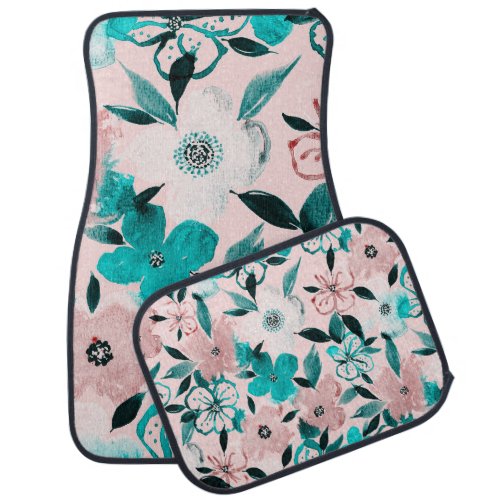 Abstract watercolor florals repeating pattern car floor mat