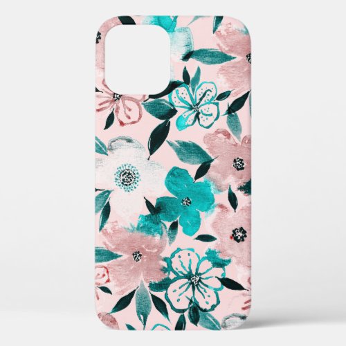 Abstract watercolor florals repeating pattern iPhone 12 case