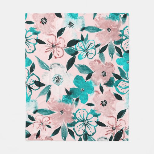 Abstract watercolor florals repeating pattern fleece blanket