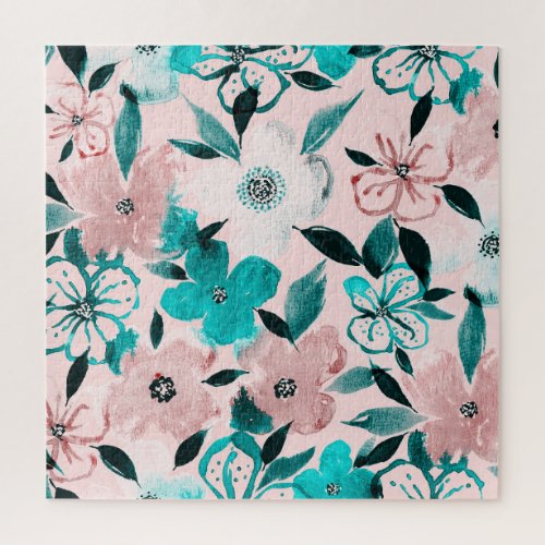 Abstract watercolor florals repeating pattern jigsaw puzzle