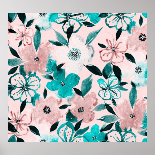 Abstract watercolor florals repeating pattern poster