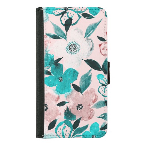 Abstract watercolor florals repeating pattern samsung galaxy s5 wallet case