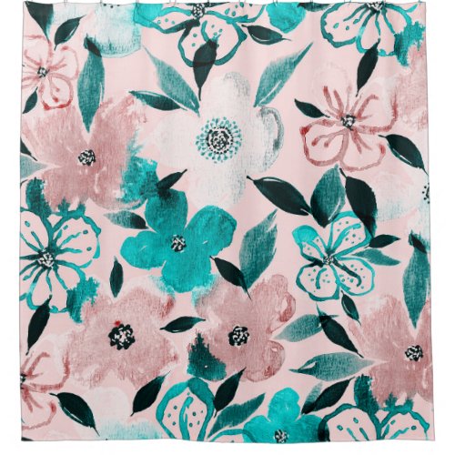 Abstract watercolor florals repeating pattern shower curtain