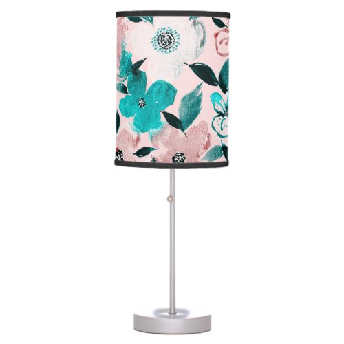 Abstract watercolor florals repeating pattern table lamp