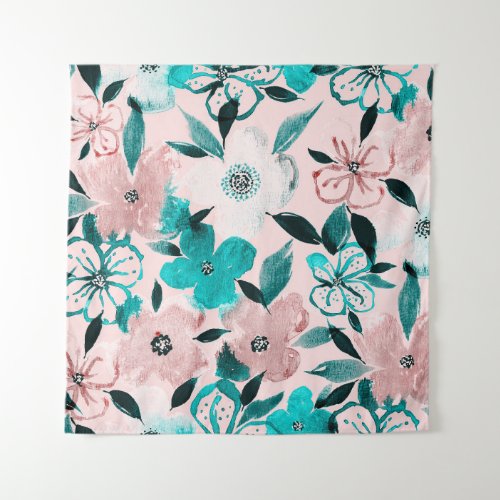 Abstract watercolor florals repeating pattern tapestry