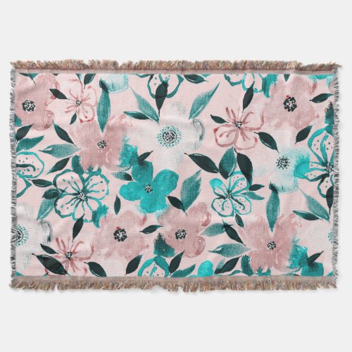 Abstract watercolor florals repeating pattern throw blanket
