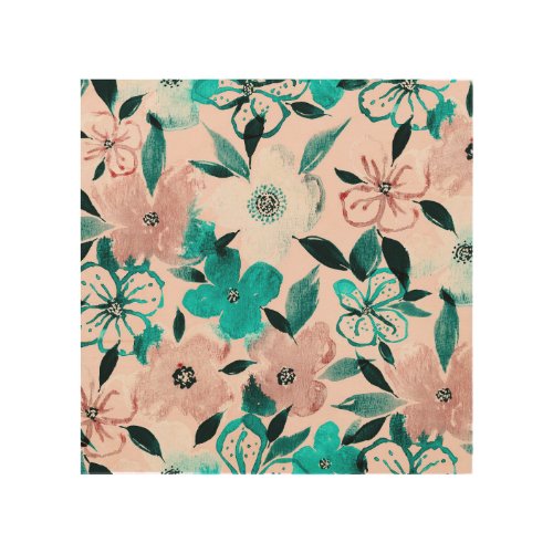 Abstract watercolor florals repeating pattern wood wall art