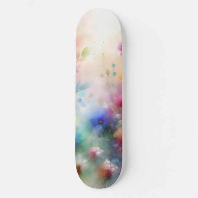 Abstract Watercolor Florals Skateboard (Front)