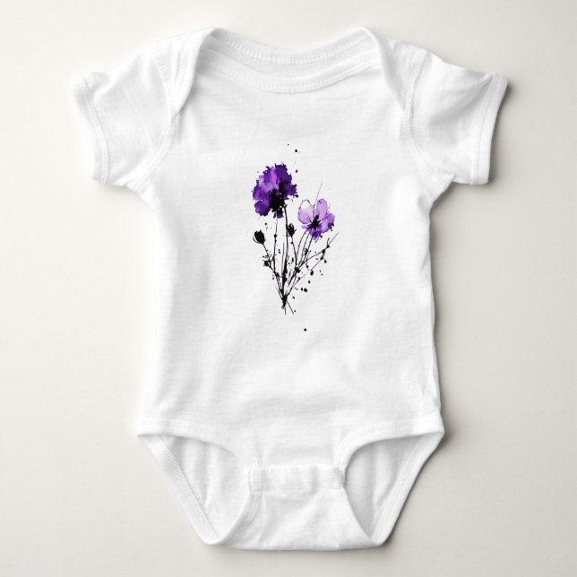  Abstract Watercolor Flowers Baby Bodysuit (Front)