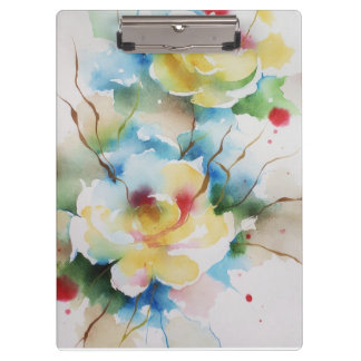 Abstract watercolor flowers clipboard