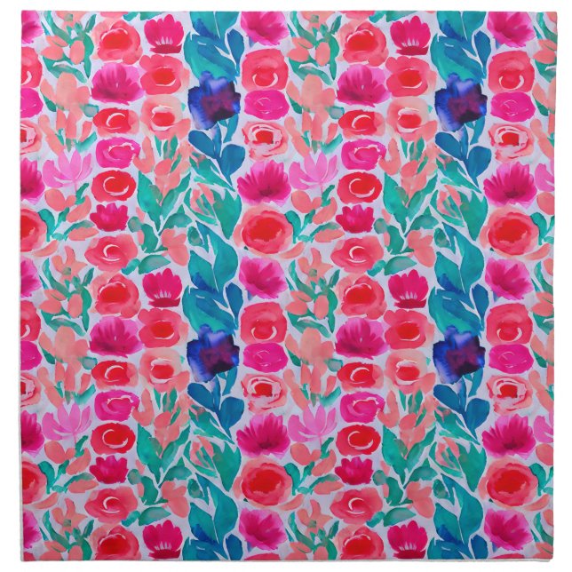 Abstract watercolor flowers cloth napkin (Front)
