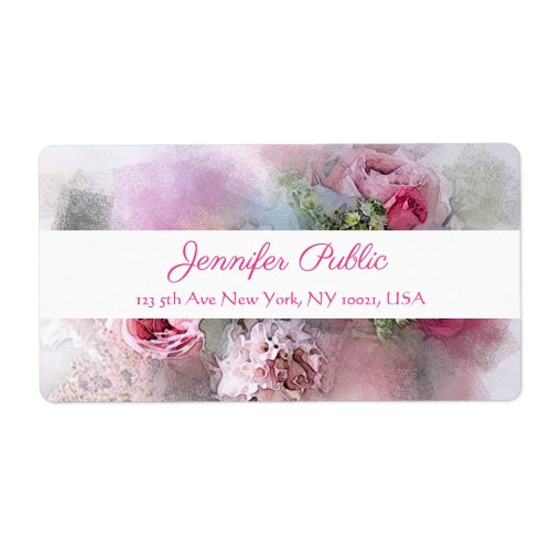 Abstract Watercolor Flowers Elegant Painting Label