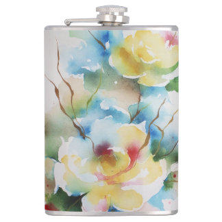 Abstract watercolor flowers flask