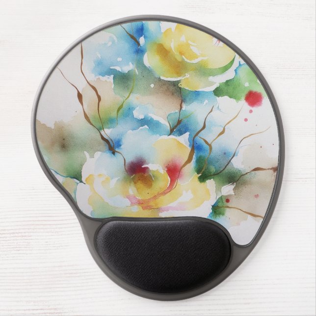 Abstract watercolor flowers gel mouse pad (Front)