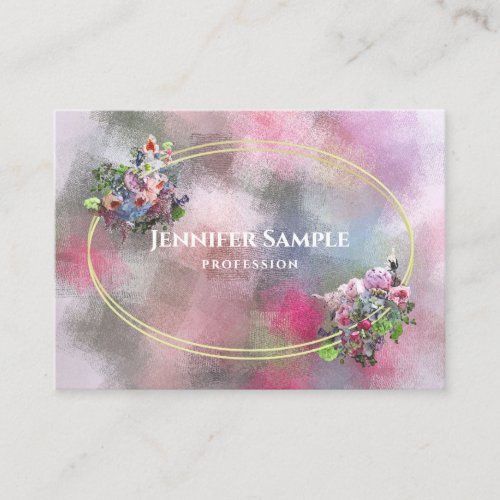 Abstract Watercolor Flowers Gold Frame Chic Modern Business Card