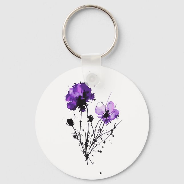  Abstract Watercolor Flowers Keychain (Front)