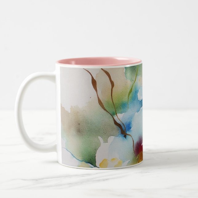 Abstract watercolor flowers Two-Tone coffee mug (Left)